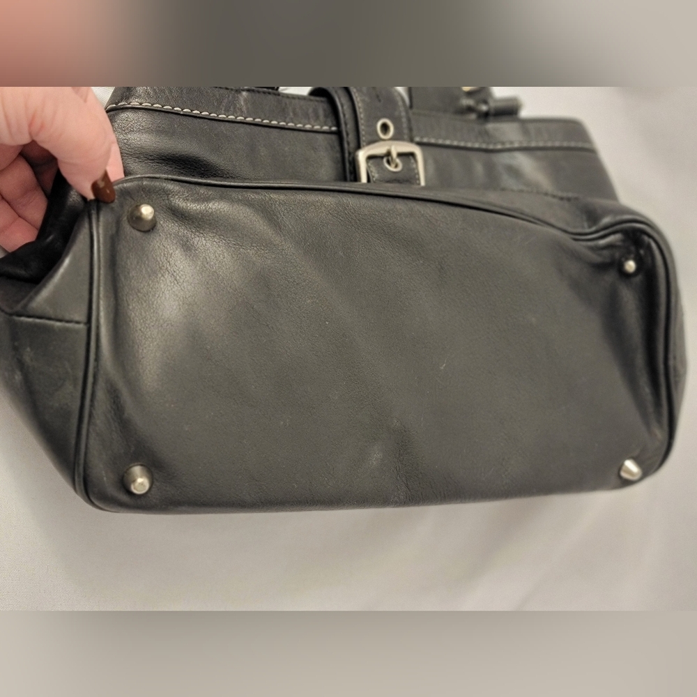 Coach Hamilton Black Leather Tote Bag with Silver Accents - Picture 9 of 11